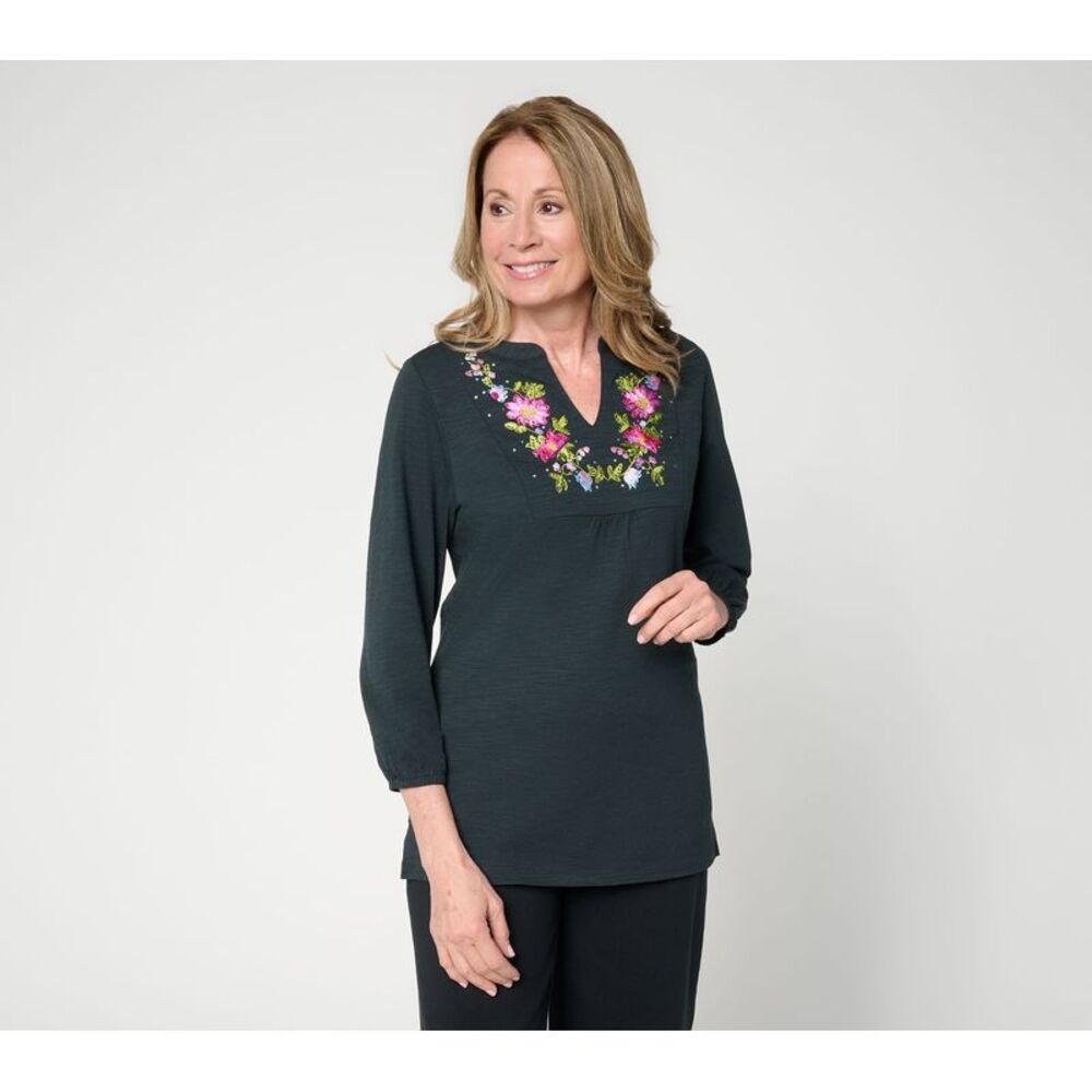 Quacker Factory Women's Top Plus Sz 2X Make Your Selection: Petal Black